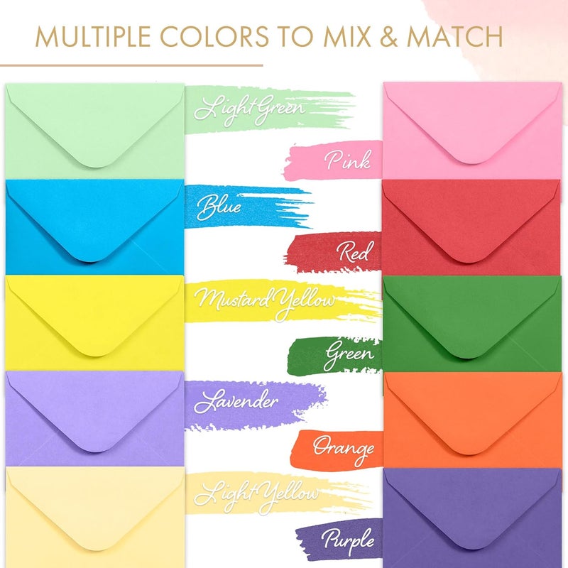 MATICAN Gift Card Envelopes - Gummed 100-Count Mini Envelopes, Paper Business Card Envelopes, Bulk Tiny Envelope Pockets for Small Note Cards, 10 Colors, 4 x 2.7 Inches - Image 3
