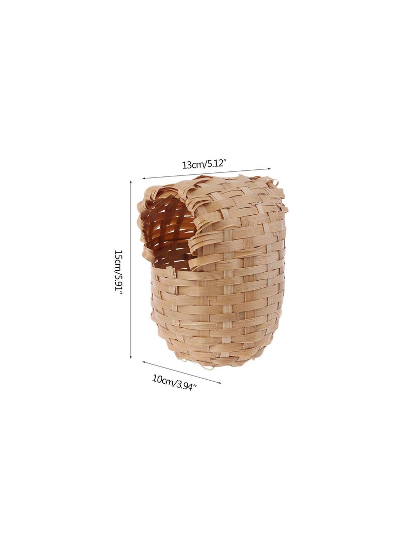 GGOOT Natural Bamboo Bird House Handmade Finch Hideout Cage Farm Finch Nest Box Wicker with Hooks Outdoor Hut Shelter - Image 3