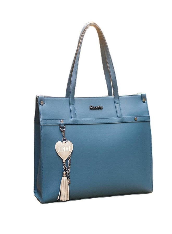 Rosetta Personalized Women's Name Tote Bag | Custom Engraved Name Charm | Premium Vegan Leather Office Handbag | Stylish Shoulder Bag for Work, Travel, Shopping (Blue) - Image 1