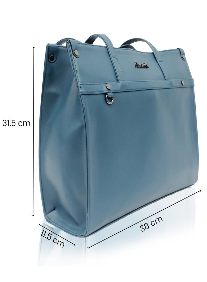 Rosetta Personalized Women's Name Tote Bag | Custom Engraved Name Charm | Premium Vegan Leather Office Handbag | Stylish Shoulder Bag for Work, Travel, Shopping (Blue) - Image 5