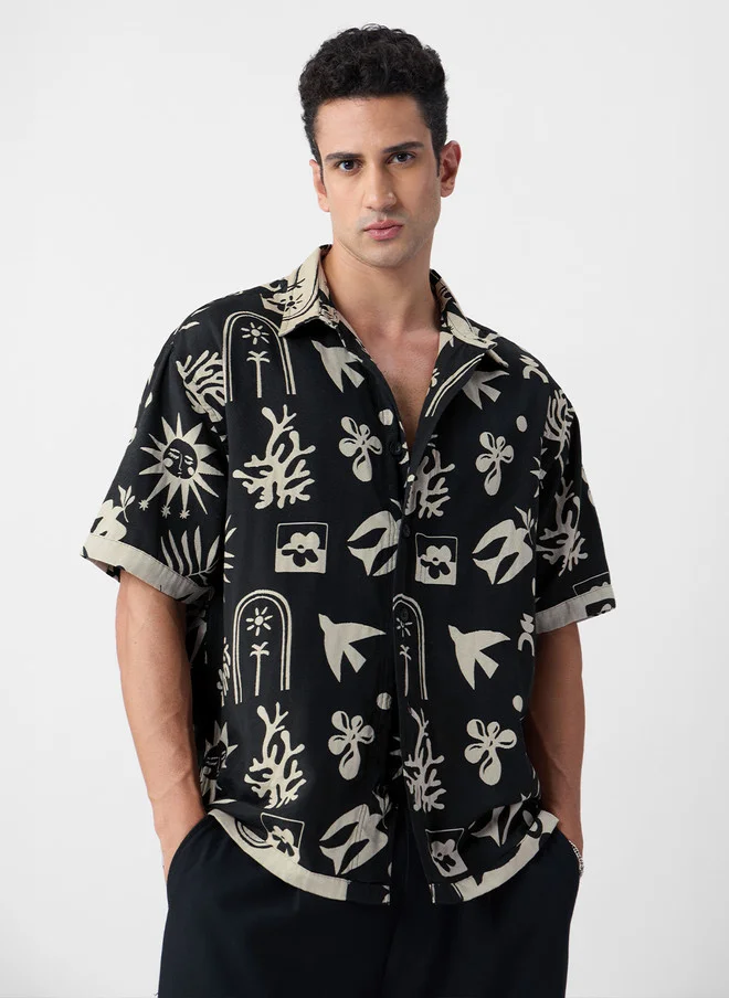 ذا سوليد ستور The Souled Store Men Oversized Fit Printed Black Shirt