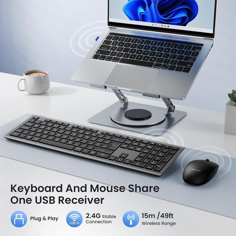 TECKNET Wireless Keyboard and Mouse Combo, Rechargeable Ultra Thin Full-Size Cordless Keyboard and Silent Click Mouse Set, 2.4G Plug & Play, QWERTY UK Layout Keyboards for Windows PC Laptop Computer - Image 2