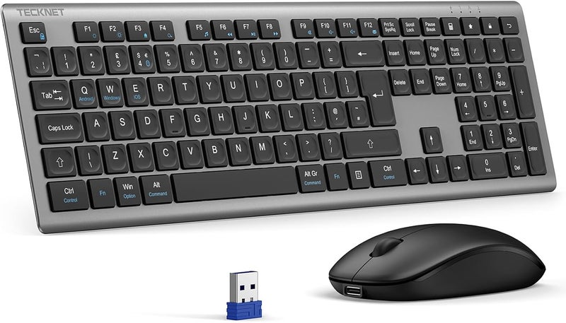 TECKNET Wireless Keyboard and Mouse Combo, Rechargeable Ultra Thin Full-Size Cordless Keyboard and Silent Click Mouse Set, 2.4G Plug & Play, QWERTY UK Layout Keyboards for Windows PC Laptop Computer - Image 1