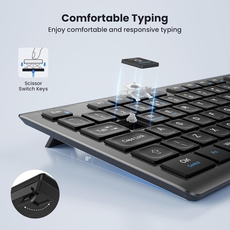 TECKNET Wireless Keyboard and Mouse Combo, Rechargeable Ultra Thin Full-Size Cordless Keyboard and Silent Click Mouse Set, 2.4G Plug & Play, QWERTY UK Layout Keyboards for Windows PC Laptop Computer - Image 3