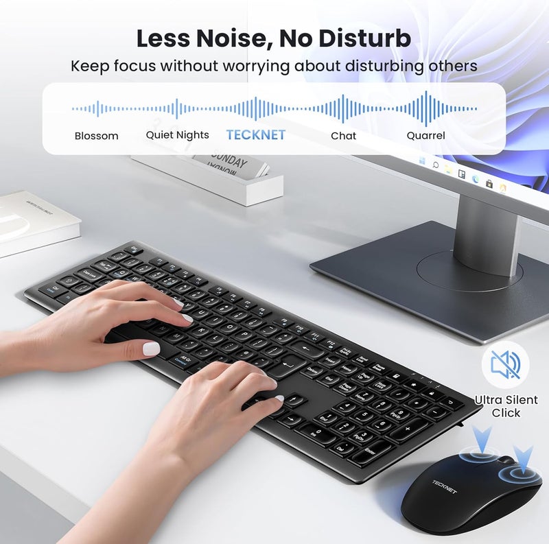 TECKNET Wireless Keyboard and Mouse Combo, Rechargeable Ultra Thin Full-Size Cordless Keyboard and Silent Click Mouse Set, 2.4G Plug & Play, QWERTY UK Layout Keyboards for Windows PC Laptop Computer - Image 5
