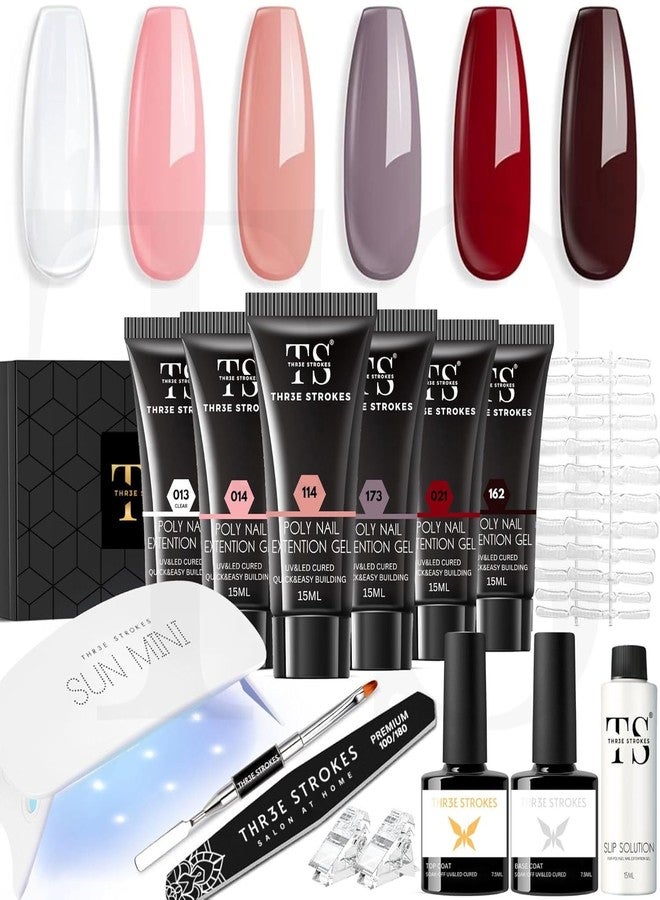 THR3E STROKES Poly Nail Gel Extension Kit for UV Nail Art, Extension Set Begginers Kit - Needs 2-3 Time Practice (6) - Image 1