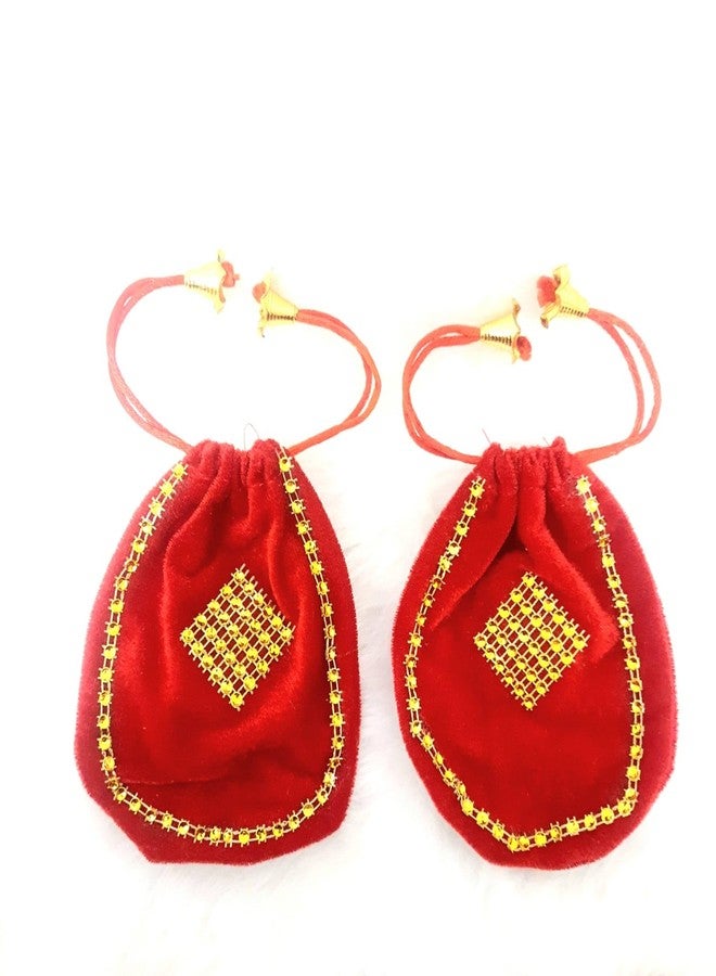 DENICRAAS حقيبة دينيكراس التقليدية برباط، مخمل أحمر مطرز بالذهب، حقيبة تخزين مجوهرات، طقم من قطعتين - Image 1