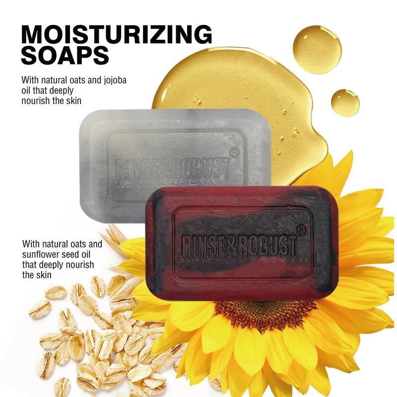 Rinse & Robust Bar Soap for Men - 4Pcs Exfoliating & Moisturizing 4-in-1 Cleansing Bar Set for Face, Body, Hands & Shave | All Skin Types | Luxury Fathers Day Gift Set(4 x 5.3 oz) - Image 3