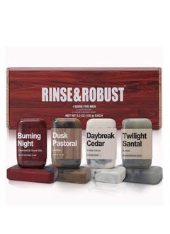 Rinse & Robust Mens Soap 4Pcs Natural Mens Bar Soap Cleansing Soap Bar Set Gift for Men Exfoliating & Moisturizing Luxury Soap FACE BODY HAND SHAVE Soap 4 In 1 All Skin Type |5.3 oz of 4 Bars