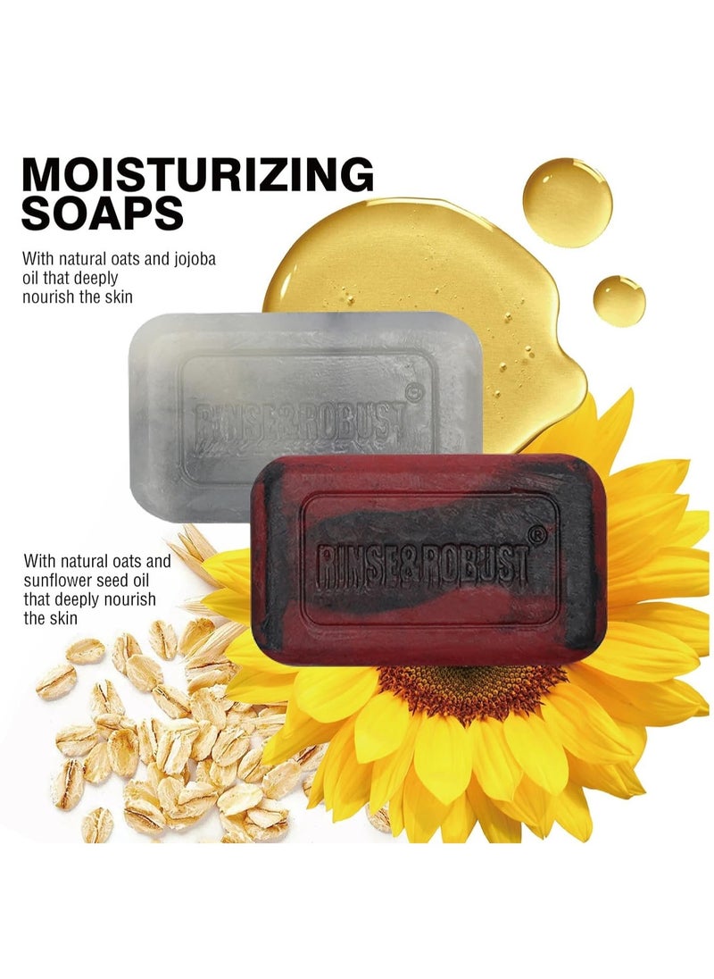 Rinse & Robust - Rinse & Robust Mens Soap 4Pcs Natural Mens Bar Soap Cleansing Soap Bar Set Gift for Men Exfoliating & Moisturizing Luxury Soap FACE BODY HAND SHAVE Soap 4 In 1 All Skin Type |5.3 oz of 4 Bars - Image 1