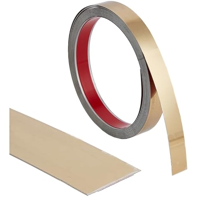 5 YARD PEEL AND STICK FINISH MOLDING TRIM, GOLD METALIZED BRUSHED TRIM SELF-ADHESIVE DECORATIVE STRIP, FLEXIBLE DECOR STRIP FOR WALL MIRROR CABINET FURNITURE - Image 1