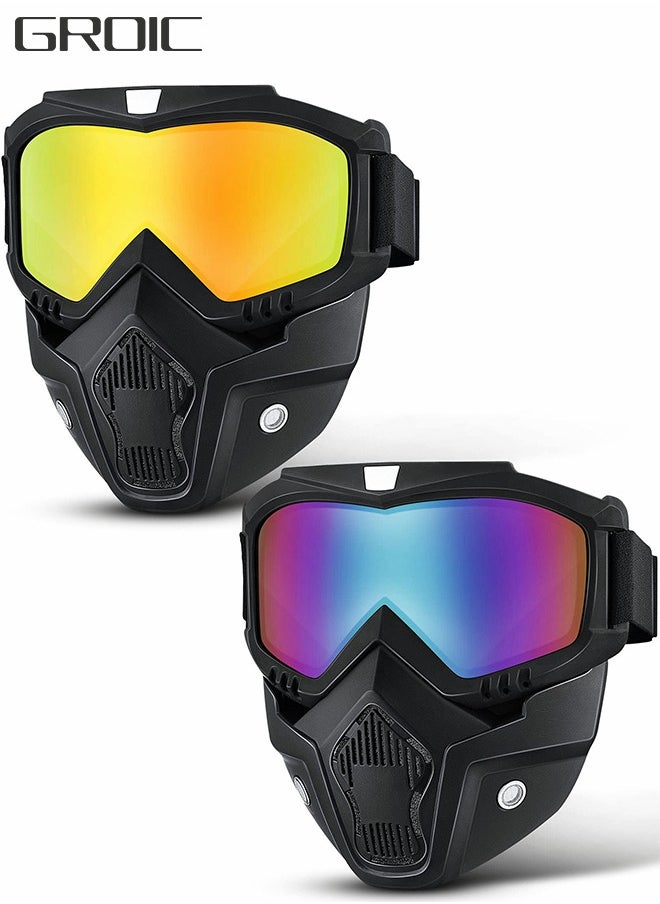 GROIC 2 Pieces Motorcycle Goggles Helmet Riding Goggles Glasses With Face Cover,Motorcycle Goggles with Detachable Mask,Windproof Helmet Glasses for Outdoor Activities,Riding Glasses  - Image 1