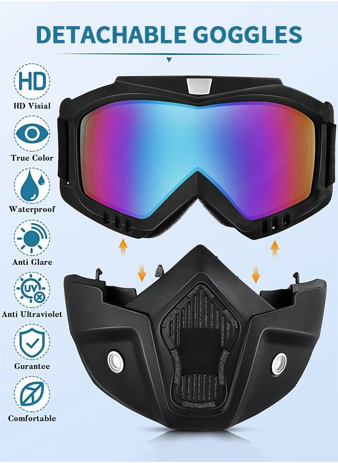 GROIC 2 Pieces Motorcycle Goggles Helmet Riding Goggles Glasses With Face Cover,Motorcycle Goggles with Detachable Mask,Windproof Helmet Glasses for Outdoor Activities,Riding Glasses  - Image 2