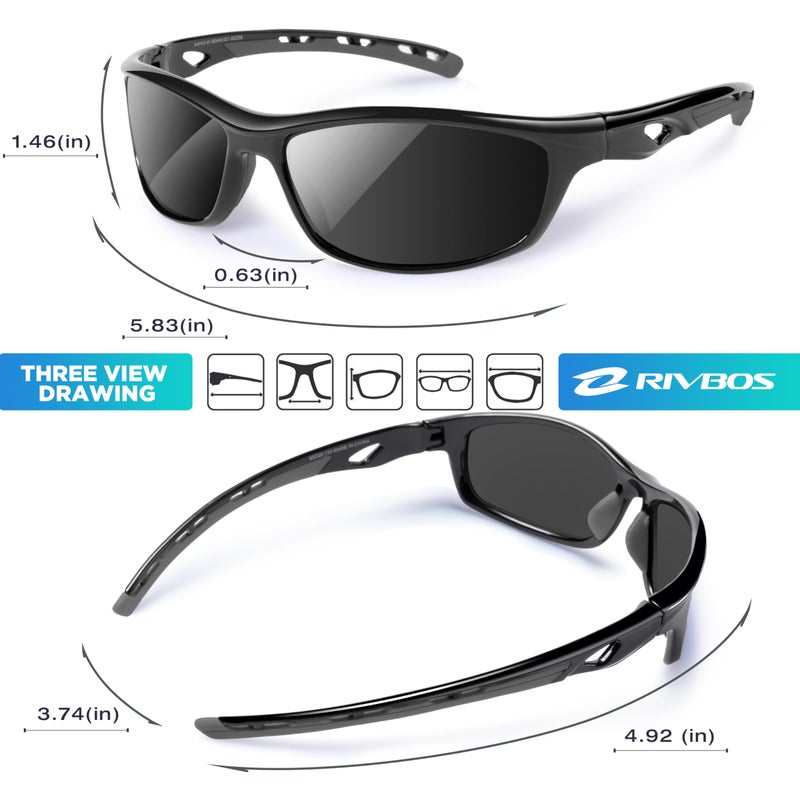 RIVBOS Mens Sunglasses Polarized UV Protection TR90 Unbreakable Frame Sports Driving Fishing Cycling RB833-black&Black - Image 3