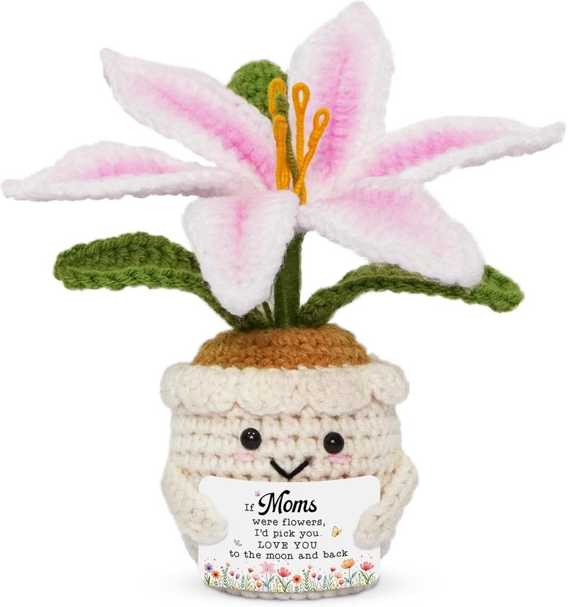 OASSIE Christmas Positive Gifts for Mom - Emotional Support Crochet Lily Flower with Card - Proud of You Motivational Mom Birthday Gifts from Daughter Son, Inspirational Mother Gift, Mama Gift Ideas - Image 1