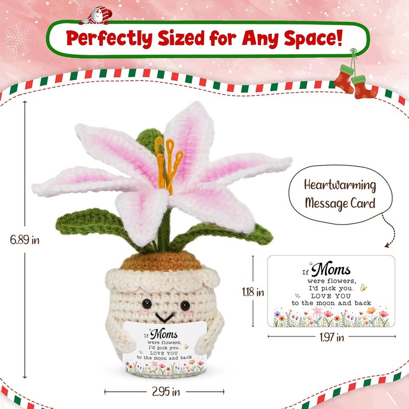 OASSIE Christmas Positive Gifts for Mom - Emotional Support Crochet Lily Flower with Card - Proud of You Motivational Mom Birthday Gifts from Daughter Son, Inspirational Mother Gift, Mama Gift Ideas - Image 2