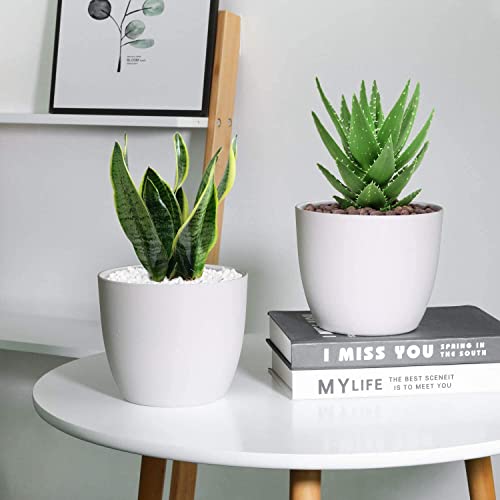 Tim Tim Agro Planters Plastic 10 Inch Set of 5, Plant Flower Pot Modern Decorative Seeding Nursery Pots Outdoor Indoor Garden for All House Plants Flowers Herbs African Violets (White) - Image 2