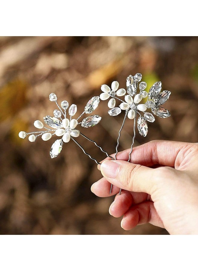 JAKAWIN Bride Wedding Pearl Hair Pins Flower Hair Piece Rhinestone Bridal Hair Accessories For Women Hp065 (Silver)  - Image 5