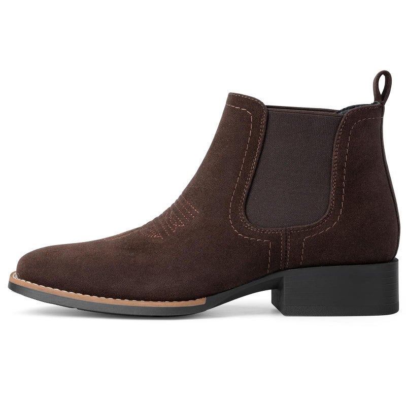 Choiran Western Cowboy Boots for Men - Mens Square Toe Chelsea Boots Ankle Cowboy Boots for Men Casual Retro Stylish Boots Suede Brown - Image 4