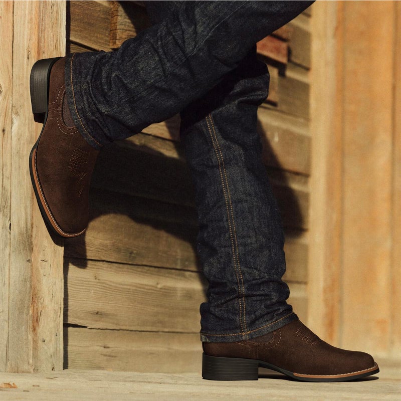 Choiran Western Cowboy Boots for Men - Mens Square Toe Chelsea Boots Ankle Cowboy Boots for Men Casual Retro Stylish Boots Suede Brown - Image 3