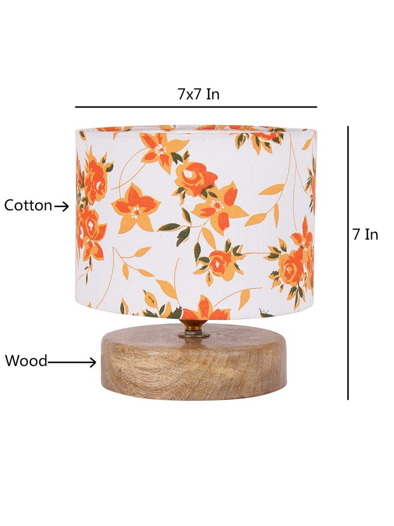 AMDHOME Rustic Floral Print Table Lamp Cotton Shade Table Lamp With Wooden Base - Height 7 Inches, Orange | Warm Ambient Light For Living Room, Bedroom, Home Decor, Study Lampshade,Fluorescent - Image 2