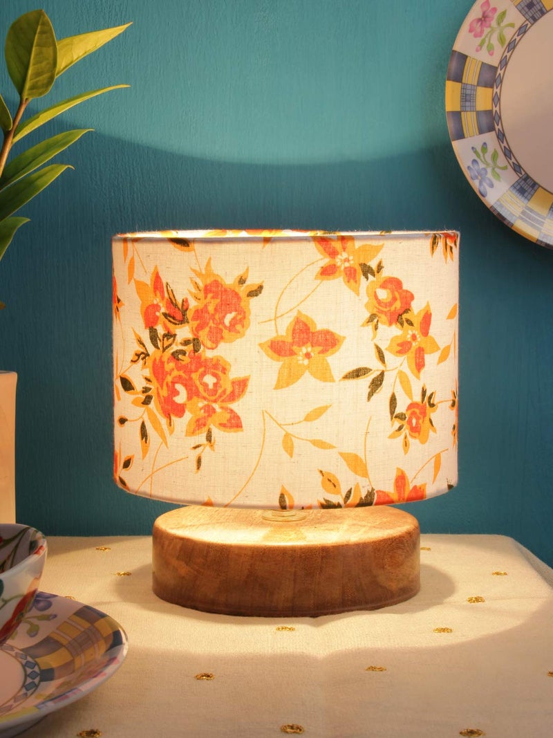 AMDHOME Rustic Floral Print Table Lamp Cotton Shade Table Lamp With Wooden Base - Height 7 Inches, Orange | Warm Ambient Light For Living Room, Bedroom, Home Decor, Study Lampshade,Fluorescent - Image 5