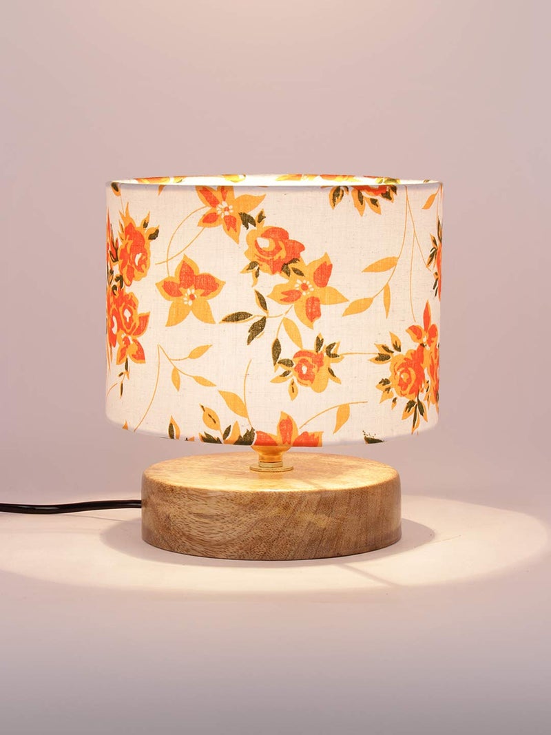 AMDHOME Rustic Floral Print Table Lamp Cotton Shade Table Lamp With Wooden Base - Height 7 Inches, Orange | Warm Ambient Light For Living Room, Bedroom, Home Decor, Study Lampshade,Fluorescent - Image 4