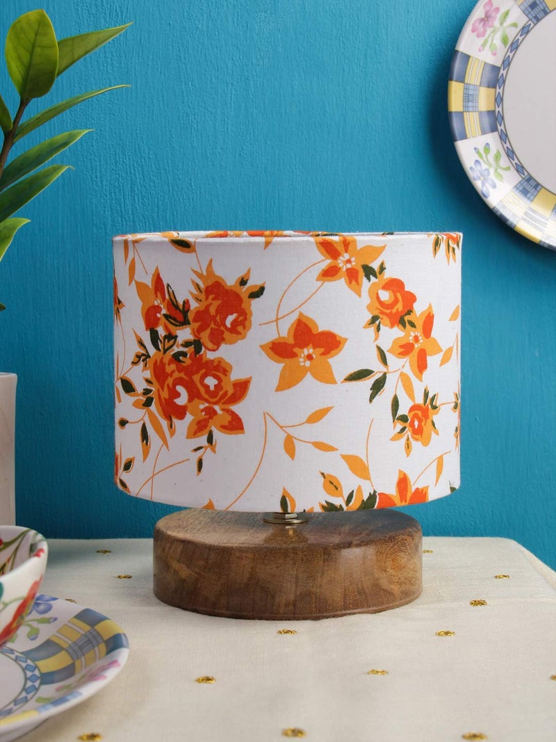 AMDHOME Rustic Floral Print Table Lamp Cotton Shade Table Lamp With Wooden Base - Height 7 Inches, Orange | Warm Ambient Light For Living Room, Bedroom, Home Decor, Study Lampshade,Fluorescent - Image 3
