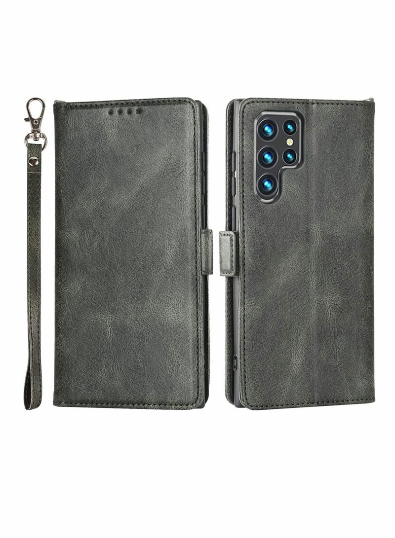 Captaintech Case for Samsung S22 Ultra PU Leather Wallet Flip Cover Protective case with Magnetic Buckle Lightweight and Skin Friendly Compatible Galaxy Gray Green - Image 1