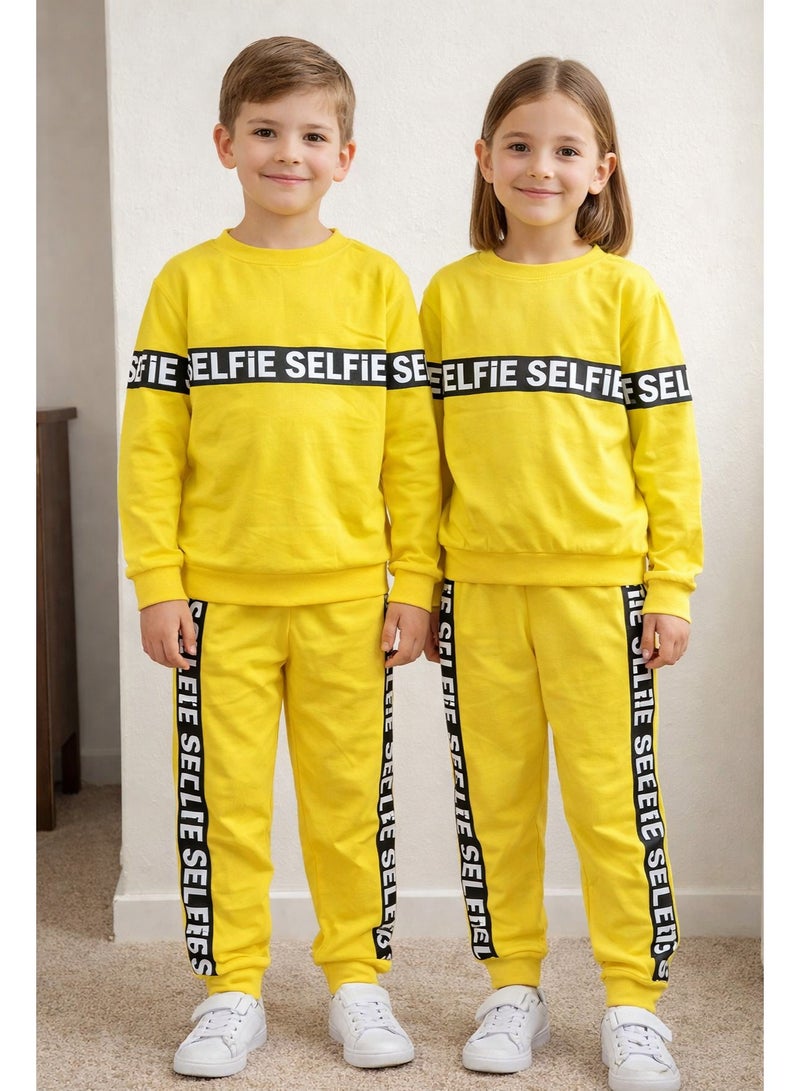 Kids Yellow Tracksuit Set Unisex – Soft Cotton Sweatshirt & Joggers for Boys & Girls - Image 1