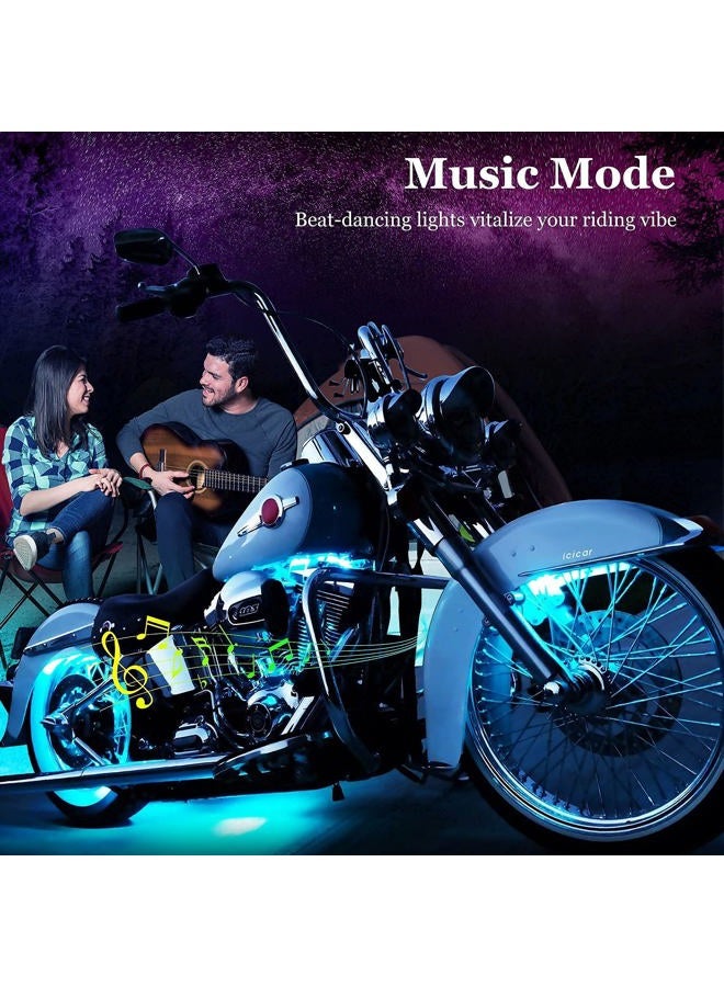 icicar 8PCS Motorcycle LED Underglow Kit, Motorcycle Lights App Control Music Sync RGB LED Motorcycle Lights Brake Light Waterproof Dual Remote Motorcycle Underglow LED Light Kit for UTV ATV Golf Cart - Image 5