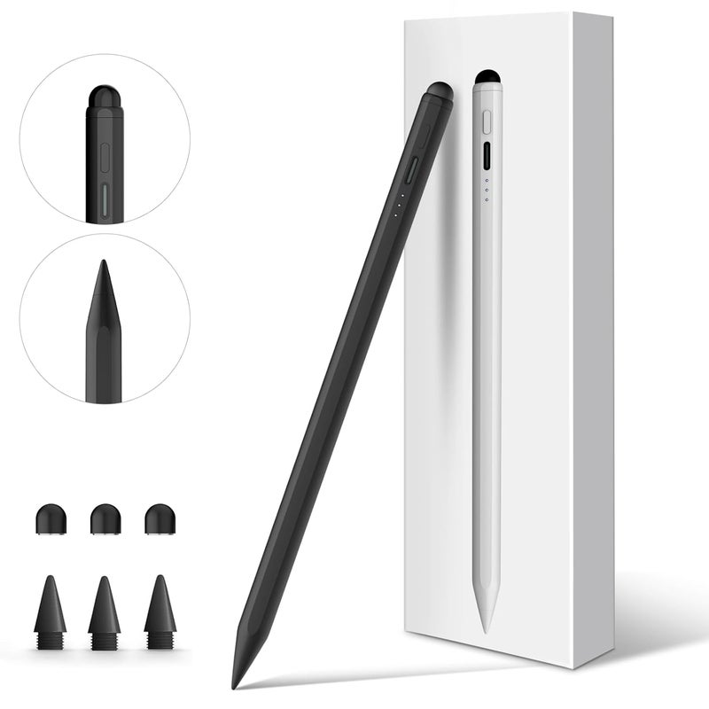 DIGIROOT ترقية قلم آيباد لأبل، قلم ستايلس 2IN1 بشحن سريع 3X لآيباد مع رفض راحة اليد، حساس للإمالة يعمل مع آيباد برو 12.9"/11" M4، آيباد 6-10، آيباد إير 3-5 M2، آيباد ميني 5/6، أسود - Image 1