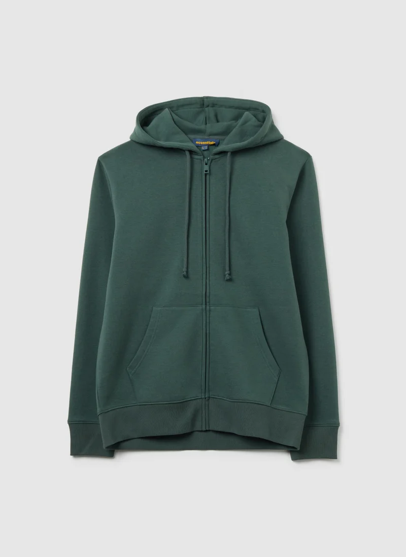 Ovs OVS Green Cotton-Blend Zip-Up Hoodie, Regular Fit