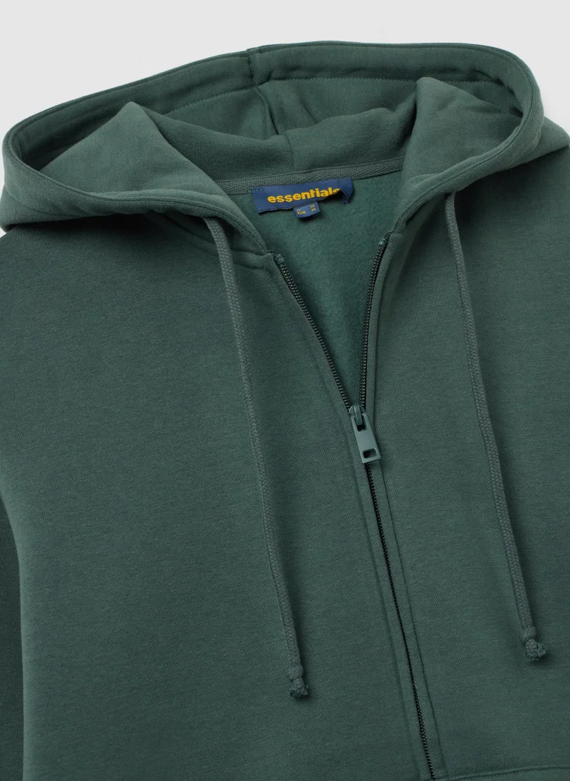 Ovs OVS Green Cotton-Blend Zip-Up Hoodie, Regular Fit