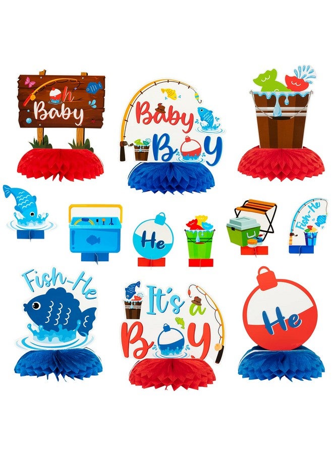 ANGOLIO 12P Blue Baby Shower Party Centerpieces for Boys Gone Fishing Fish Gender Reveal Table Topper for Newborn Baby Party Favors Double Sided It’s a Boy Blue Topper Party Photo Booth Props - Image 1