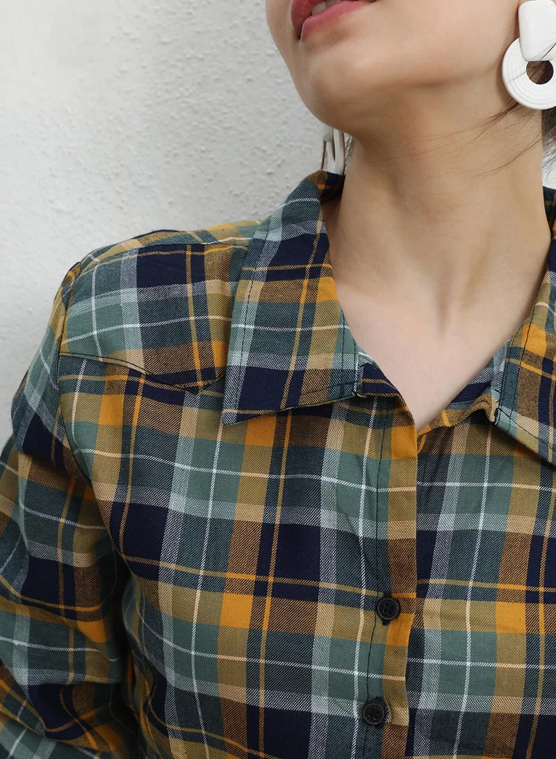 PINACOLADA Women's Multicolour Tartan Plaid Cinched Cropped Shirt Women's Multicolour Tartan Plaid Cinched Cropped Shirt for Women | Best Price UAE
