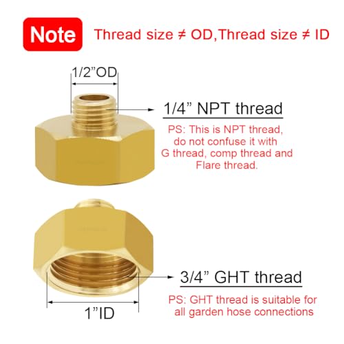 Joywayus 3/4"GHT Female x 1/4"NPT Male Brass Pipe Fittings Hex Nipple Adapter (Pack of 2) - Image 2
