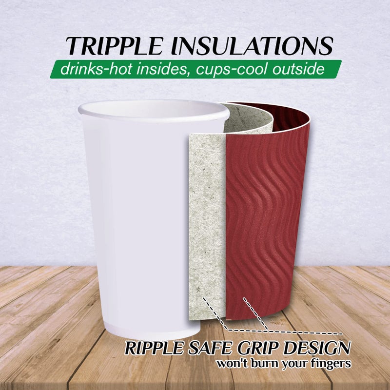 JollyPack 60 Pack 16 oz Paper Coffee Cups  Wine Red Disposable Beverage Cups with Insulated Ripple Wall for Coffee  Tea  and Hot Chocolate - Image 3