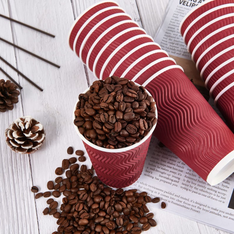 JollyPack 60 Pack 16 oz Paper Coffee Cups  Wine Red Disposable Beverage Cups with Insulated Ripple Wall for Coffee  Tea  and Hot Chocolate - Image 5
