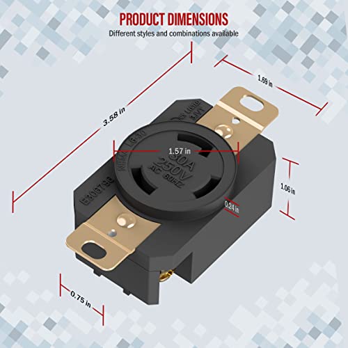 ENERLITES NEMA L6-30R Flush Mounting Locking Receptacle for Generator, Twist Lock Outlet, 30 Amp, 250 Volt, 2 Pole, 3 Wire Grounding, Industrial Grade Heavy Duty, UL Listed, 66460-BK, Black - Image 5
