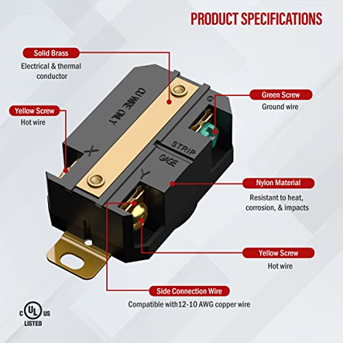 ENERLITES NEMA L6-30R Flush Mounting Locking Receptacle for Generator, Twist Lock Outlet, 30 Amp, 250 Volt, 2 Pole, 3 Wire Grounding, Industrial Grade Heavy Duty, UL Listed, 66460-BK, Black - Image 3