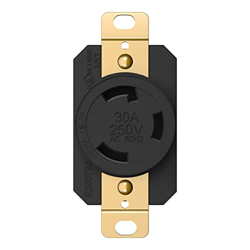 ENERLITES NEMA L6-30R Flush Mounting Locking Receptacle for Generator, Twist Lock Outlet, 30 Amp, 250 Volt, 2 Pole, 3 Wire Grounding, Industrial Grade Heavy Duty, UL Listed, 66460-BK, Black - Image 1