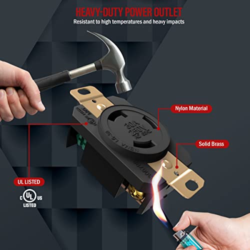 ENERLITES NEMA L6-30R Flush Mounting Locking Receptacle for Generator, Twist Lock Outlet, 30 Amp, 250 Volt, 2 Pole, 3 Wire Grounding, Industrial Grade Heavy Duty, UL Listed, 66460-BK, Black - Image 4