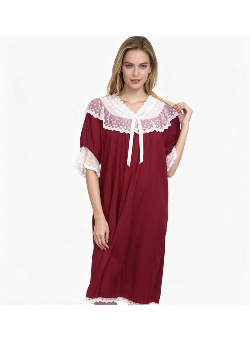 Orchid Women Short-Sleeved Lace Princess style NightGown-Comfortable and Soft Home Wear - Image 1