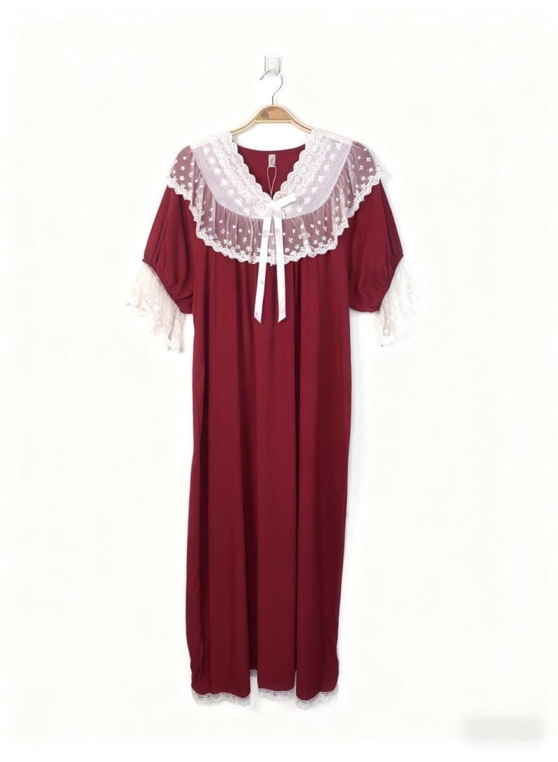 Orchid Women Short-Sleeved Lace Princess style NightGown-Comfortable and Soft Home Wear - Image 2