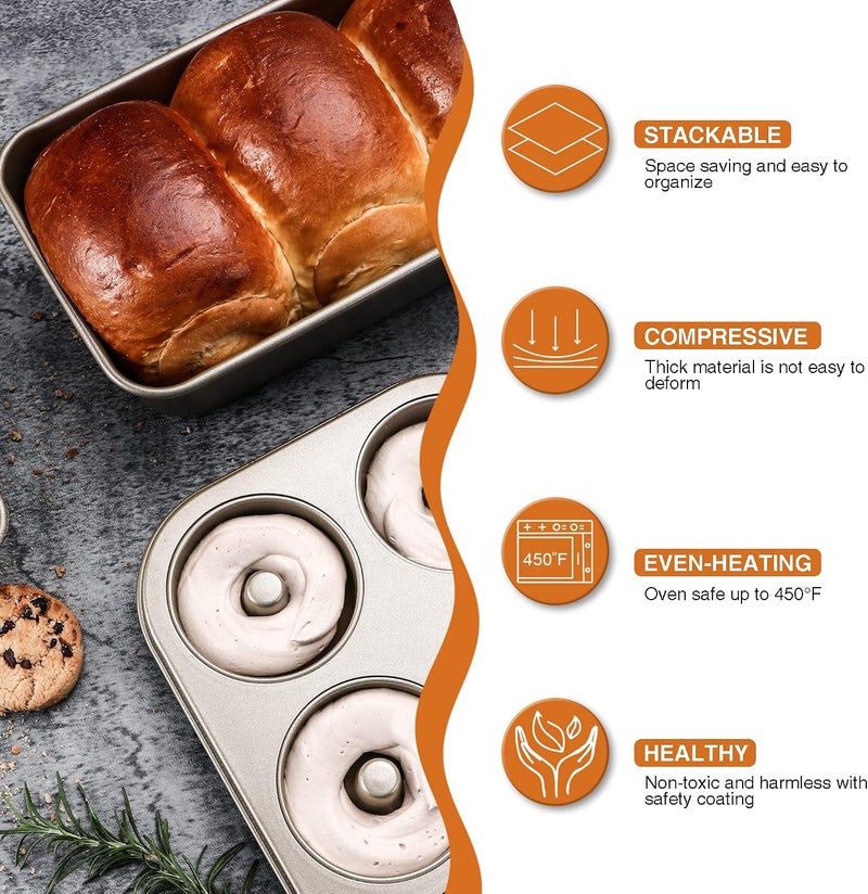 HONGBAKE Nonstick Donut Pans For Baking, 2-Pack 6 Cavity Upgraded Deepened Doughnut Tray, Heavy Duty Mini Bagel Mold for Oven - Bronze Gold - Image 5