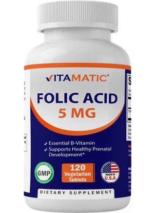Folic Acid 5Mg (5000 Mcg) 120 Vegetarian Tablets (Vitamin B9 Folate) - pzsku/Z062859BEDE480F270E7AZ/45/_/1690365103/6b9bb575-ccc5-4eee-93af-56ad43271383