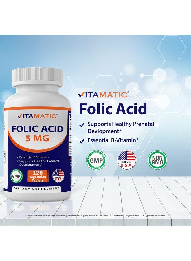 Folic Acid 5Mg (5000 Mcg) 120 Vegetarian Tablets (Vitamin B9 Folate)