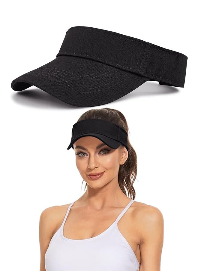 Sport Wear Athletic Visor Sun Sports Visor Hat Visor Adjustable Cap for Women and Men (Black) - Image 1