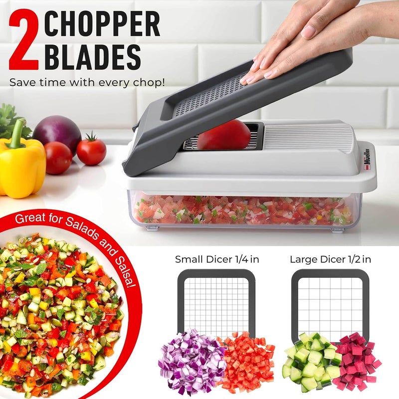 Mueller Vegetable Cutter 9 Blades, Mandoline Slicer, Veggie Chopper, Cheese Grater, Onion Chopper Vegetable Cutter, Cube, Food Chopper with Container, Kitchen Aid & Essentials, White - Image 3